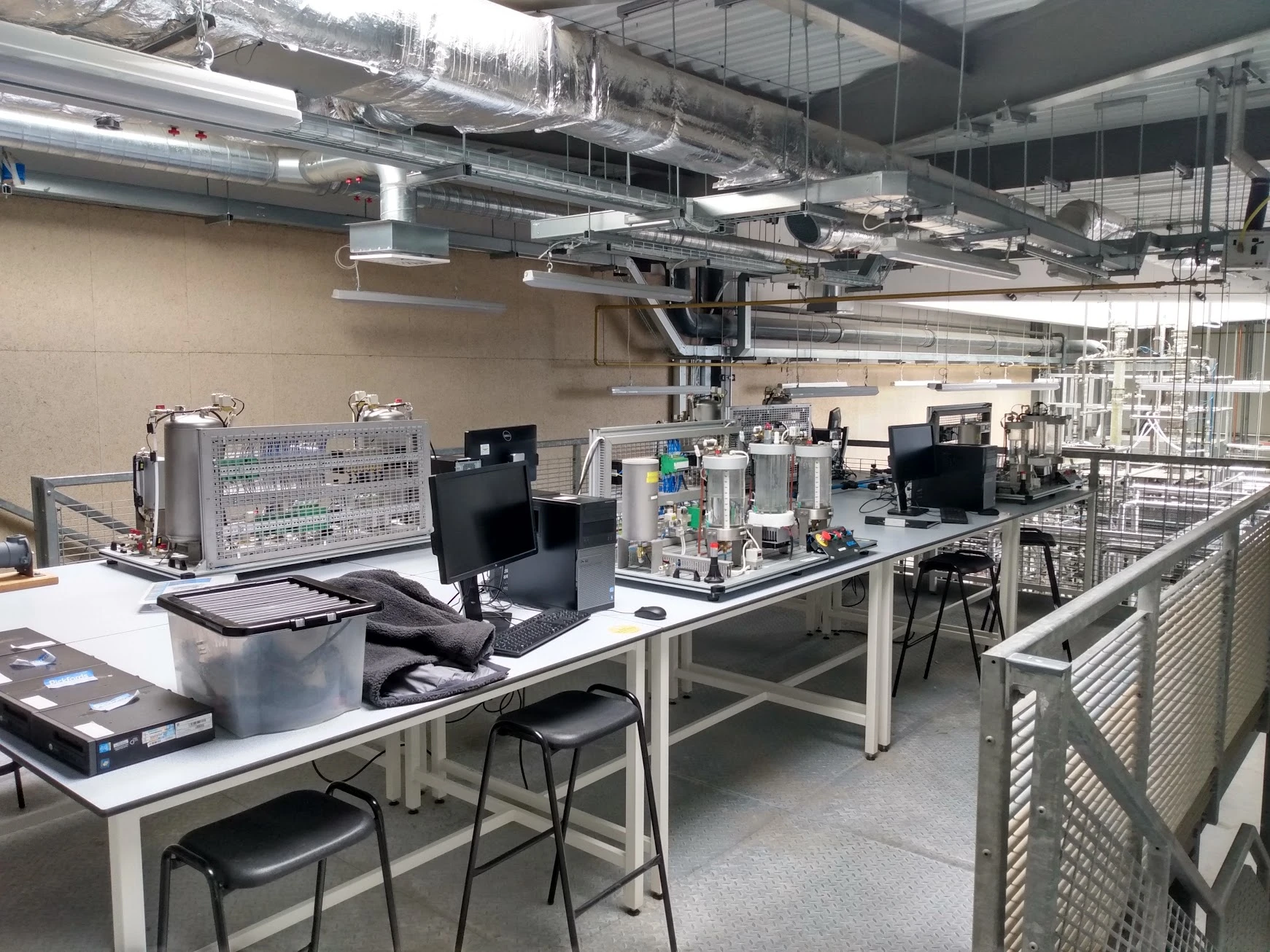 IPC process-control units and computer workstations along the training benches at Forth Valley College.
