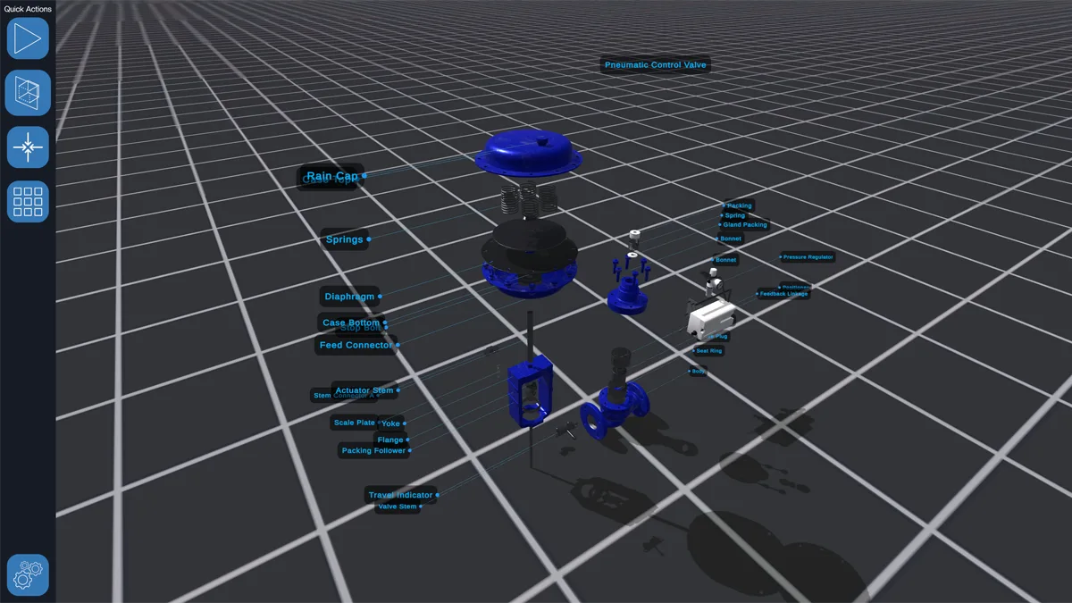Exploded valve assembly with labelled components in Equipment Explorer.