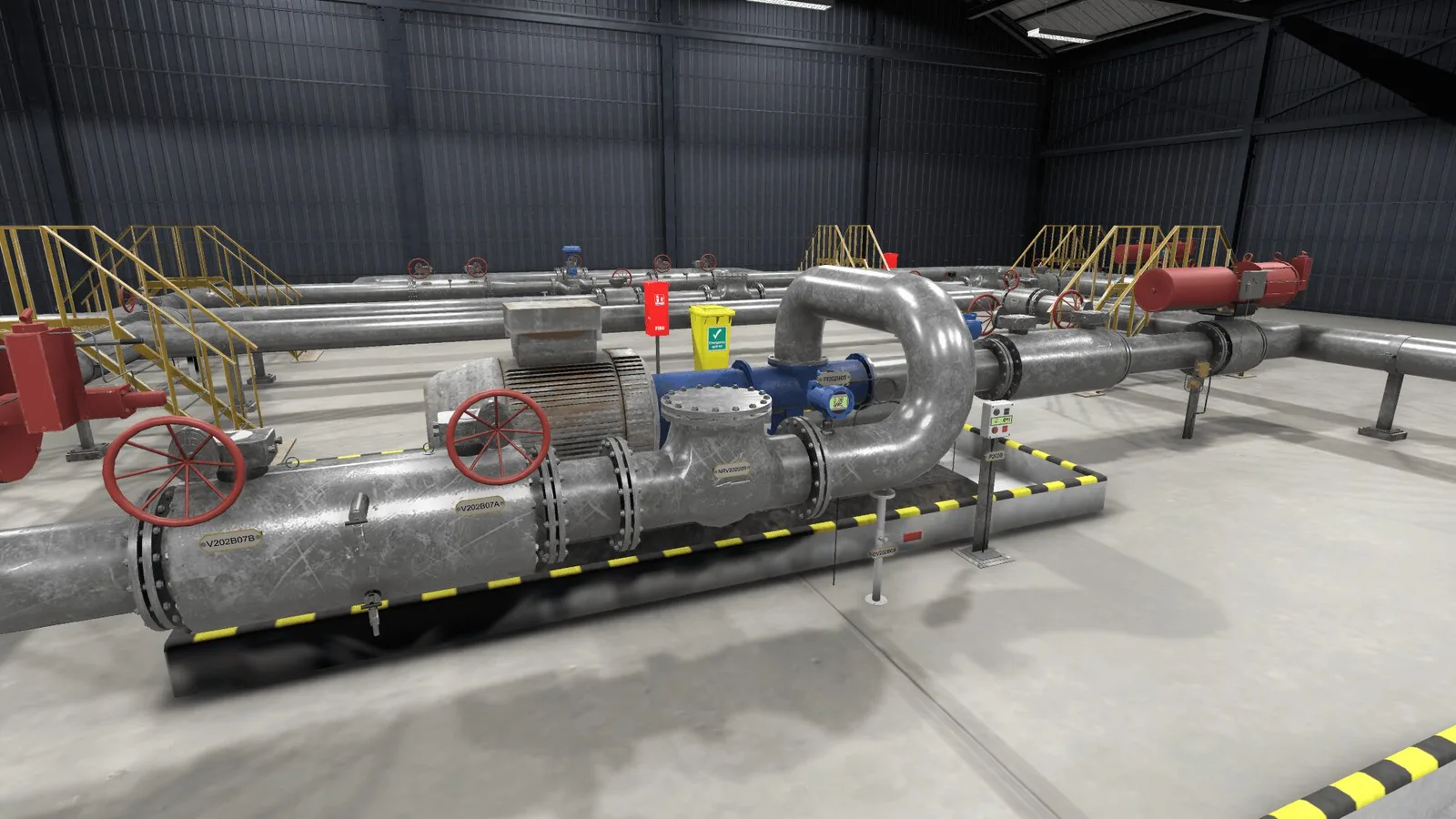 Field-level view of the pipeline training model’s valves and pigging equipment.