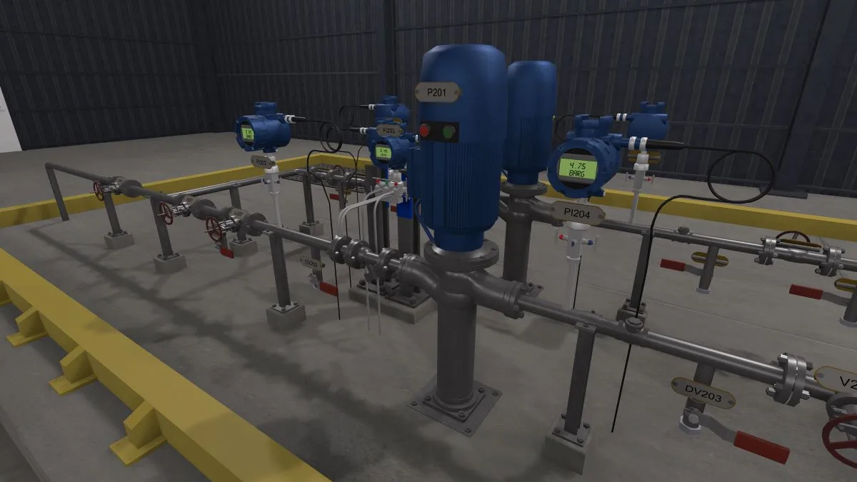 Process vessel, piping and local controls in the isolation training environment.