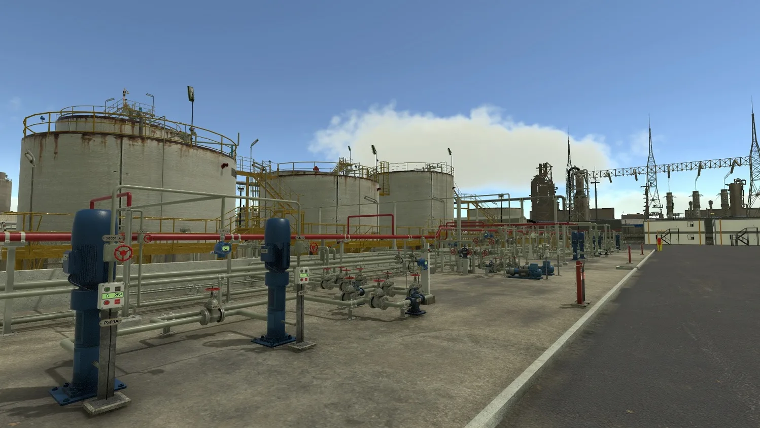 Storage tanks and transfer pipework in the Condensate Tank Farm environment.